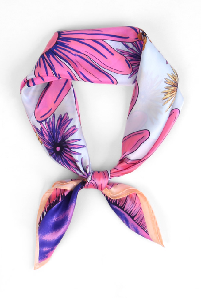 Silk Satin scarf Chrysanthemum