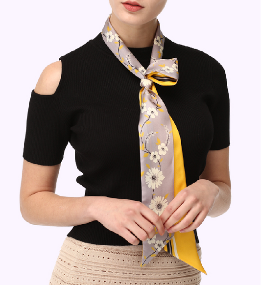 Silk ribbon scarf  Happy yellow