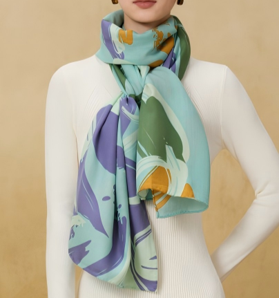 Silk/wool Long Shawl (Iris)