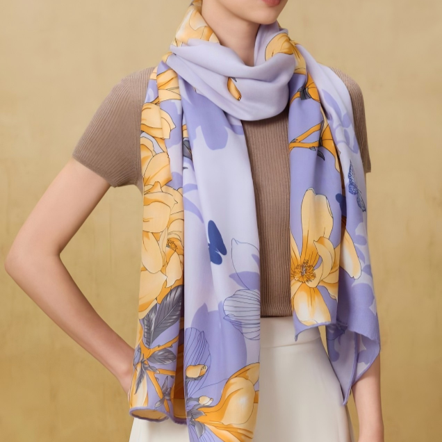 Silk/wool Long Shawl (butterfly)