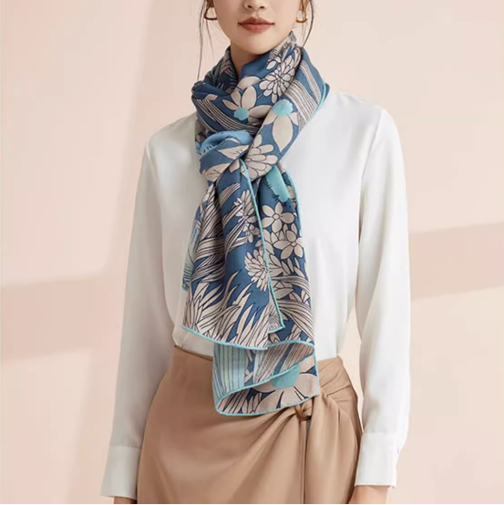 Silk/wool Long Shawl （0132)