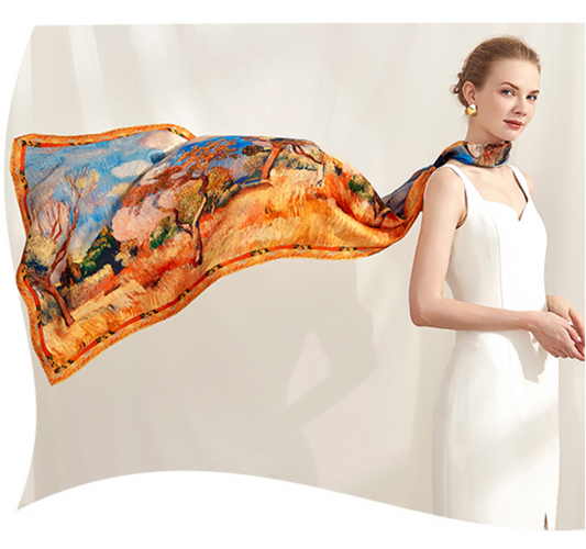 100%Silk satin long scarf  painting collection 1913