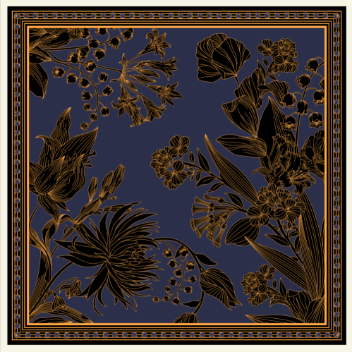 Double-sided Silk Twill scarf Flower (262)