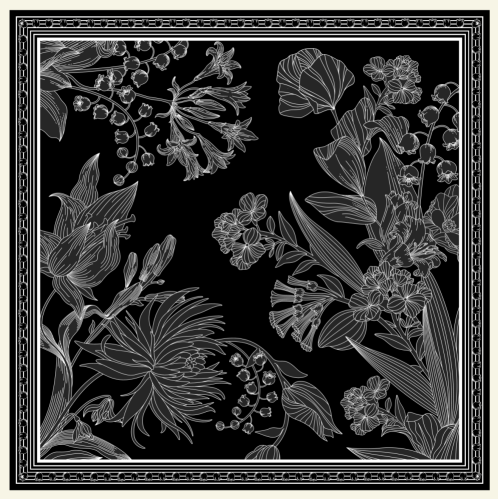 Double-sided Silk Twill scarf Flower (262)