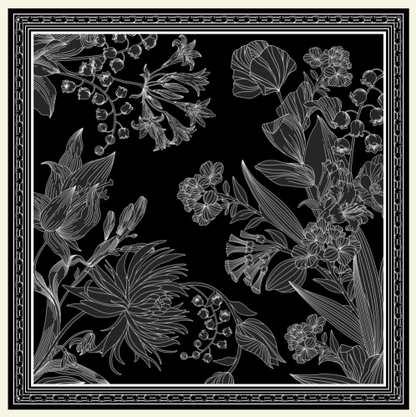 Double-sided Silk Twill scarf Flower (262)
