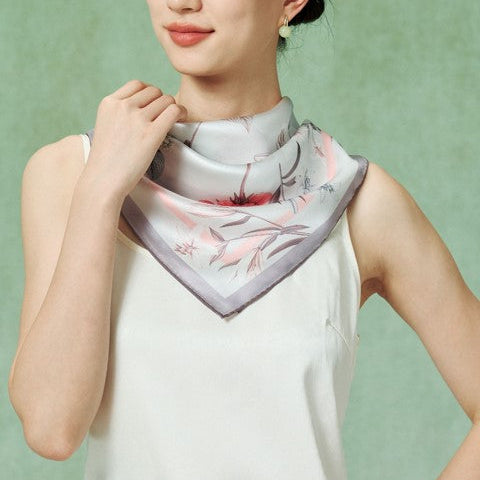 Silk satin scarf  (flowers)