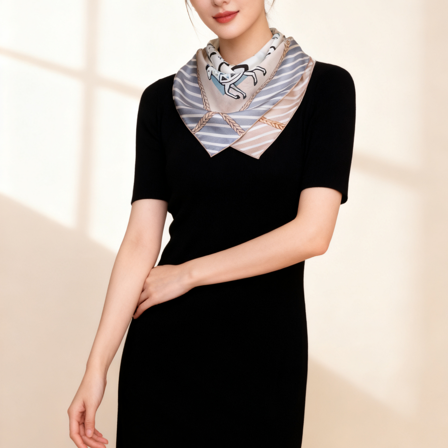 Double-sided Silk Twill scarf Horses (461)