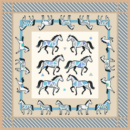 Double-sided Silk Twill scarf Horses (461)