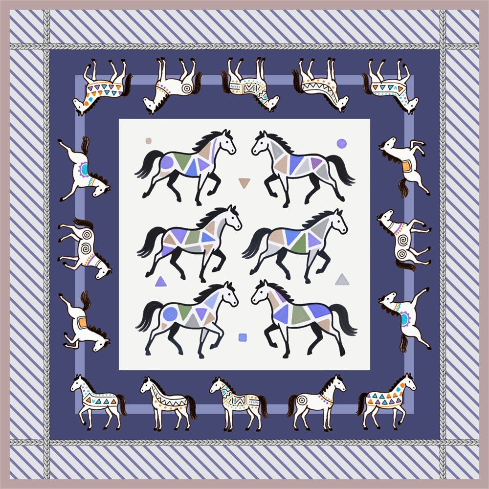 Double-sided Silk Twill scarf Horses（462)