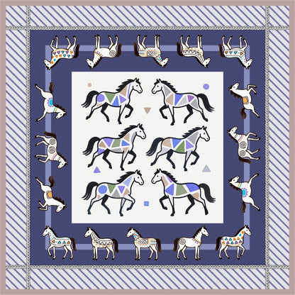 Double-sided Silk Twill scarf Horses（462)
