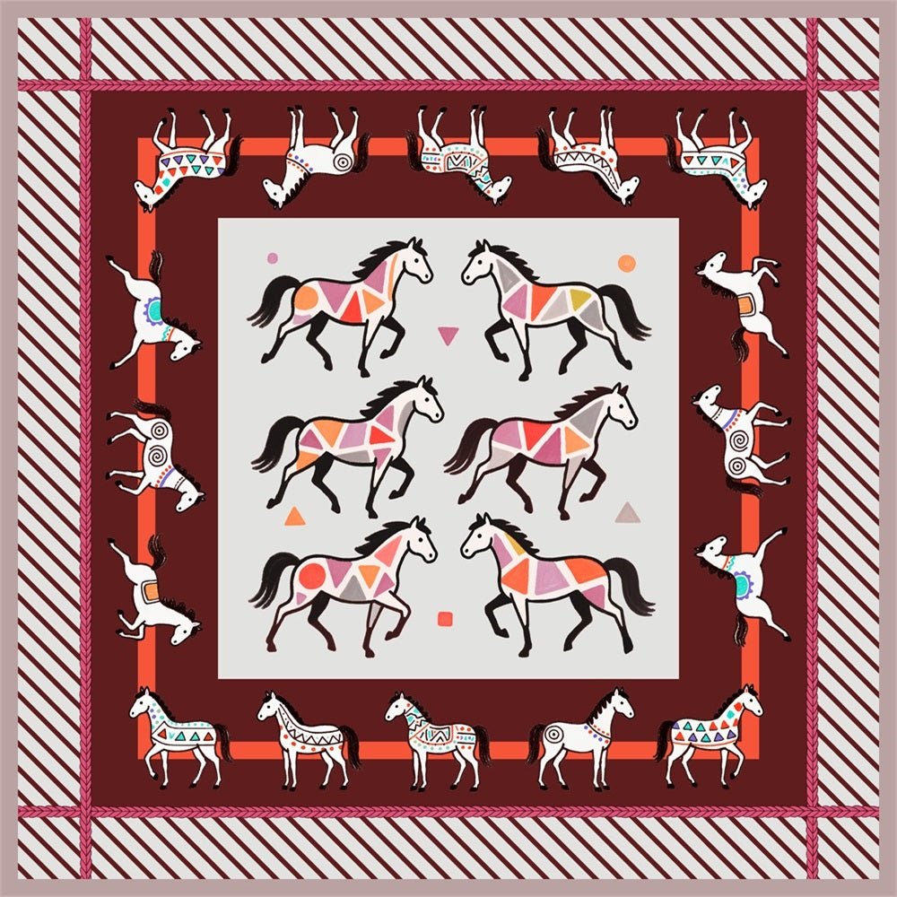Double-sided Silk Twill scarf Horses（462)