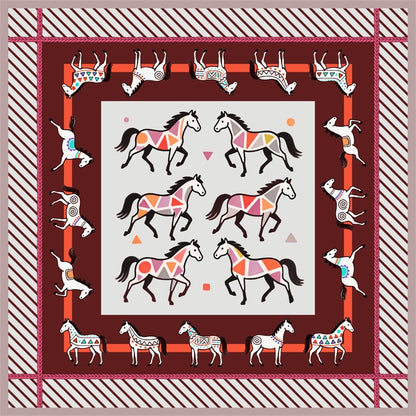 Double-sided Silk Twill scarf Horses（462)