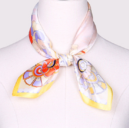 Silk Satin small square print scarf