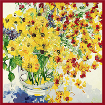 Silk satin scarf  Yellow flower