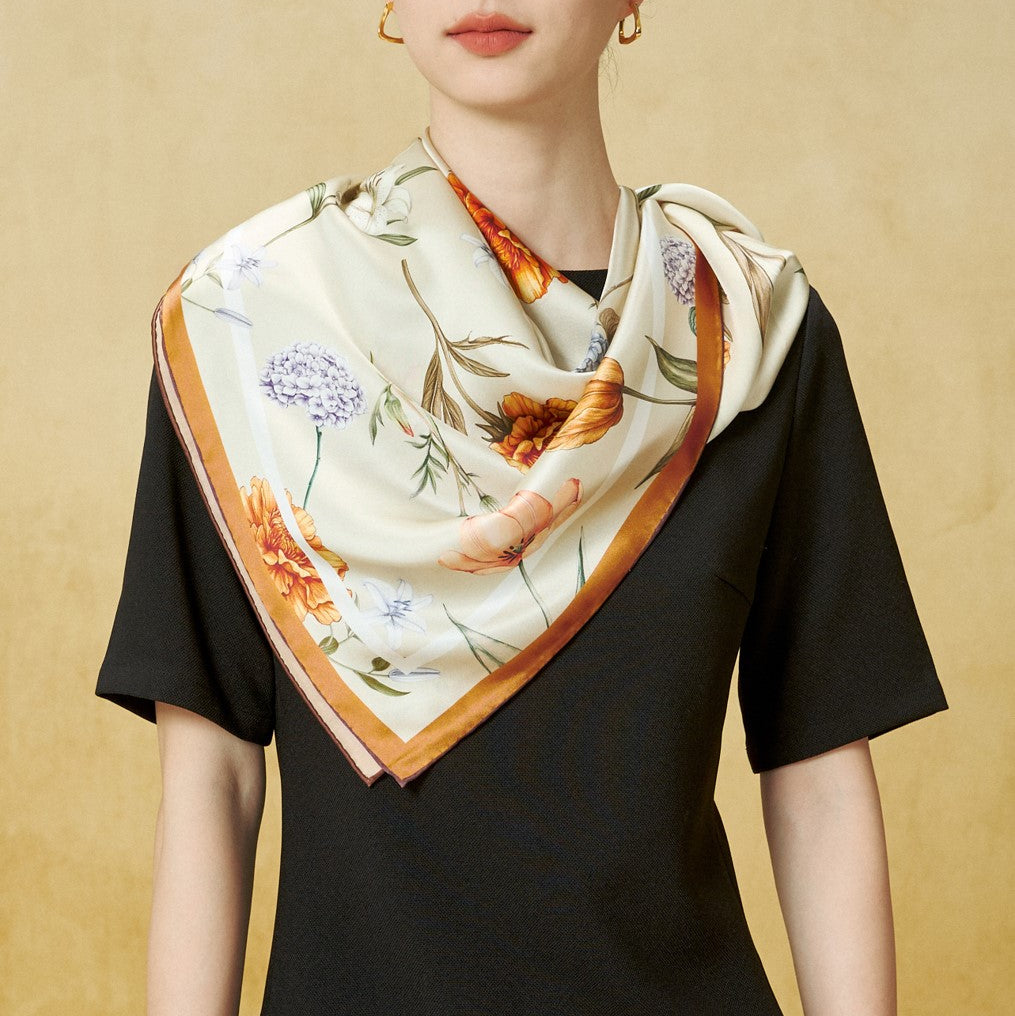 Silk satin scarf  (flowers)