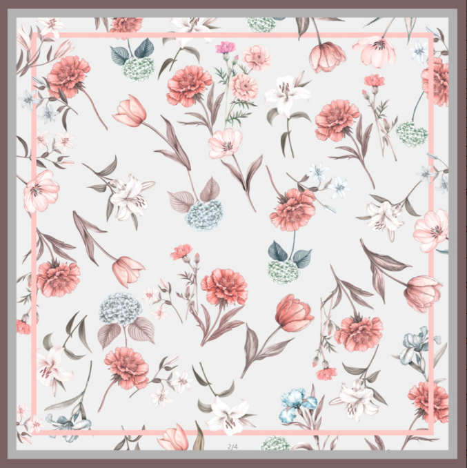 Silk satin scarf  (flowers)