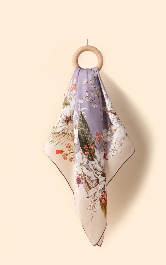 Silk satin scarf  Spring flowers