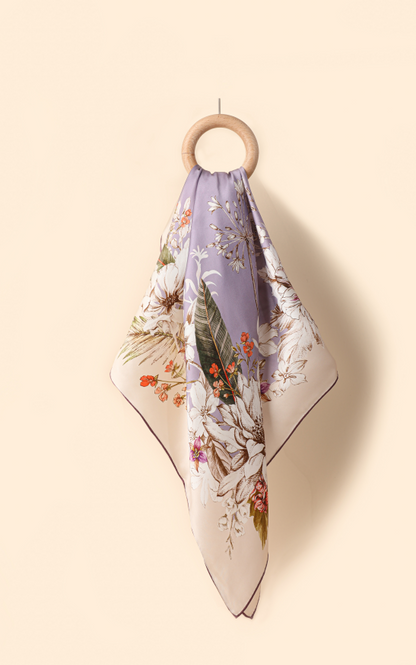 Silk satin scarf  Spring flowers