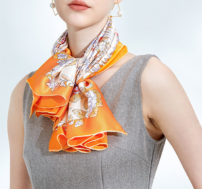 Silk satin scarf  Fall garden